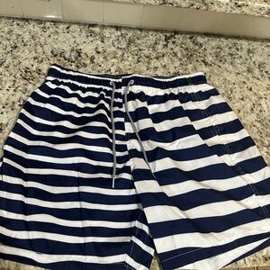 Navy and White Striped Boardies Men's Swim Trunks